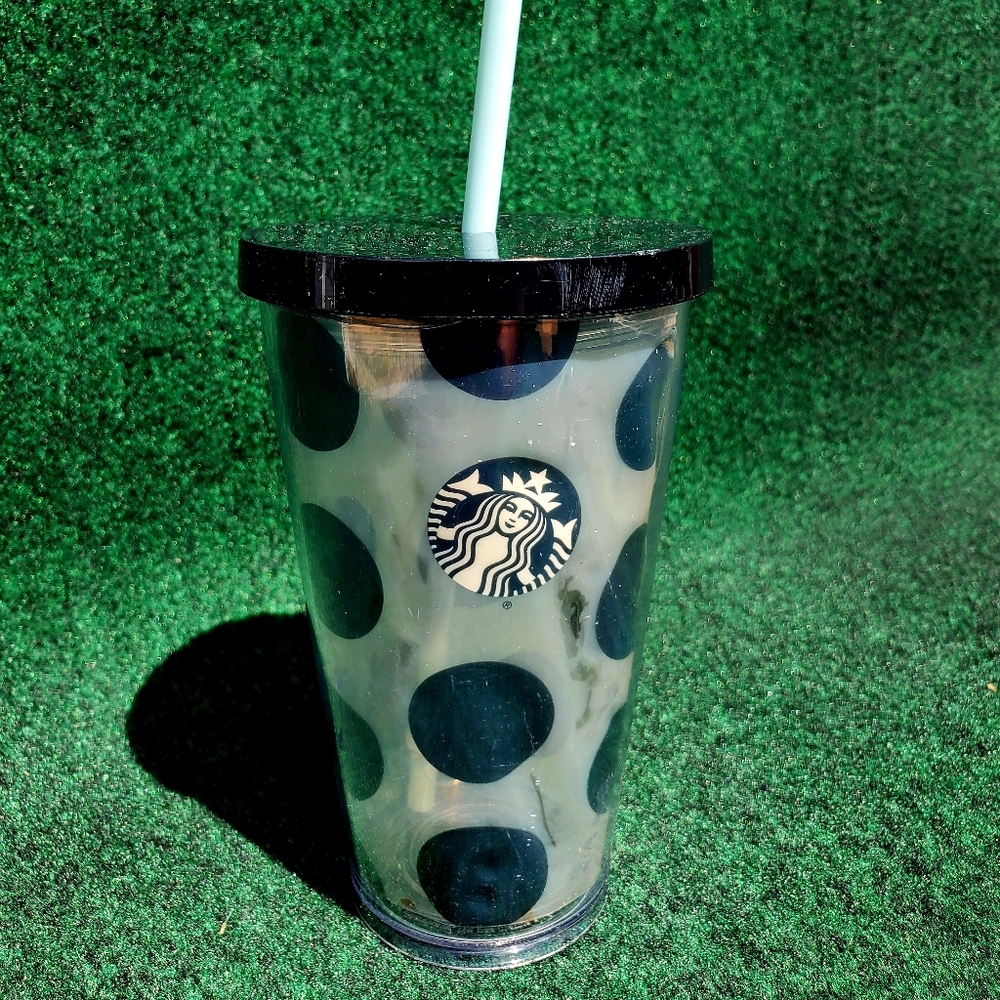 Starbucks Black Polka Dots Tumbler 16 oz. Tumbler Cold Beverage W/Straw